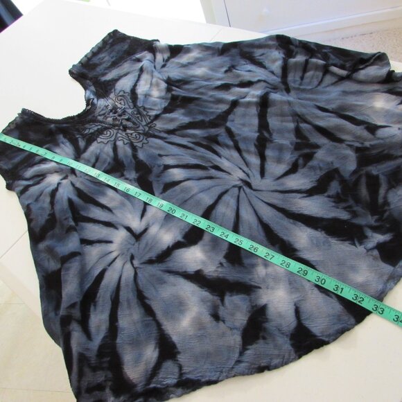 Pacific Batik Collection Tunic Top Free Size Blue Black Tie Dye Embroidered - Picture 14 of 15